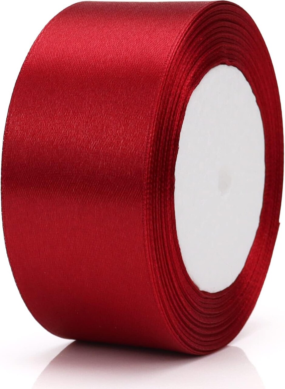 25 Yards 1-1/2 inches Wide Satin Ribbon Suitable for Wedding, Party and Gift Box Packaging Ribbon (Wine red)